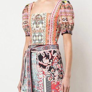 Alice + Olivia Margarite Puff Sleeve Crop Top EUC